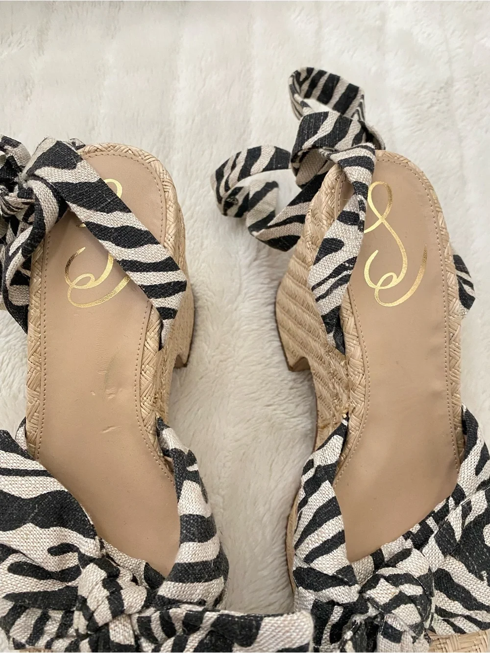 Sam Edelman Zebra-Print Woven Platform Sandal - Black & White Size 8.5